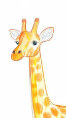 Obraz premium A simple, cute drawing of a giraffe for kids, with a long neck, big friendly eyes, and small horns.