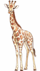 Obraz premium A simple, cute drawing of a giraffe for kids, with a long neck, big friendly eyes, and small horns.