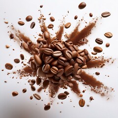 Obraz premium Explosión de granos de café arabica tostados