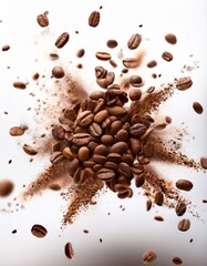 Obraz premium Explosión de granos de café arabica tostados