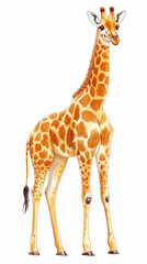 Obraz premium A simple, cute drawing of a giraffe for kids, with a long neck, big friendly eyes, and small horns.