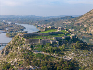 Fototapeta premium Aerial drone photo of the Rozafa castle in the Albanian city of Shkoder. 
