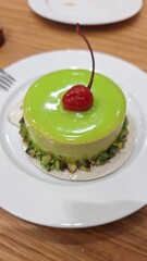sour dessert with cherries