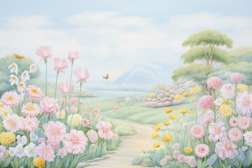 Obraz premium Painting of garden border outdoors nature flower.
