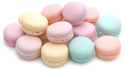 Obraz premium The macarons should showcase a variety of soft hues, including pink, blue, yellow, and green, with a focus on their delicate textures and smooth surfaces.