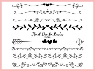 Obraz premium Set of Vintage Divider border Design with floral elegance in minimalist for wedding and invitation card. Line art illustration