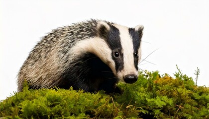 Badger in the forest on white background