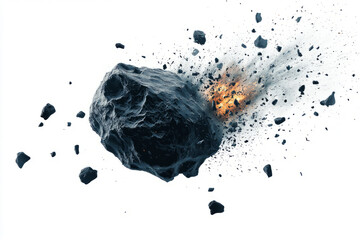 Large asteroid in the process of exploding, small parts flying off