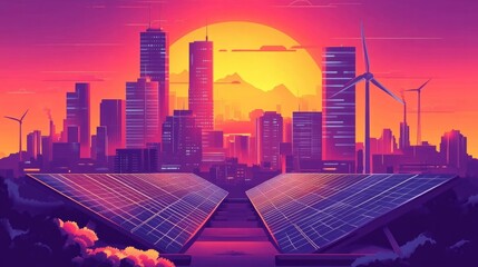 Obraz premium Concept of sustainable energy framed by a beautiful sunset. 