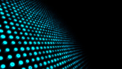 Blue glowing circles dynamic motion on bottom left of a dark abstract background, horizontal composition