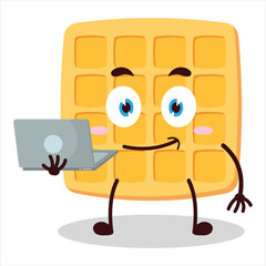 cute success business expression of waffle carry laptops cartoon character