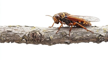 Obraz premium A Cicada Perched on a Branch with Wings Spread
