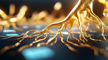 3D graphic of golden roots branching into various investment sectors, symbolizing foundational growth through gold and diversified strategies