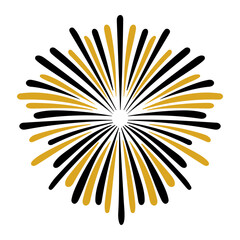 A yellow and black firework with a white background. The firework is in the center of the image