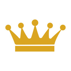 A gold crown with five points. It is yellow and has a gold color