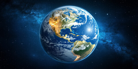 Obraz premium Earth globe in outer space star constellation, satellite view on America