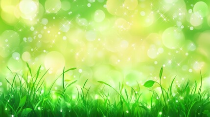 Obraz premium Green grass with sparkling bokeh background, vibrant light effects, nature theme