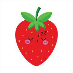 Obraz premium Cute Strawberry Fruit illustration Vector, Kawaii Strawberry Face isolated Clipart Design 