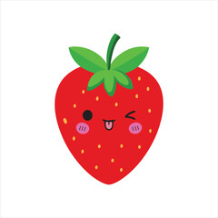 Obraz premium Cute Strawberry Fruit illustration Vector, Kawaii Strawberry Face isolated Clipart Design 