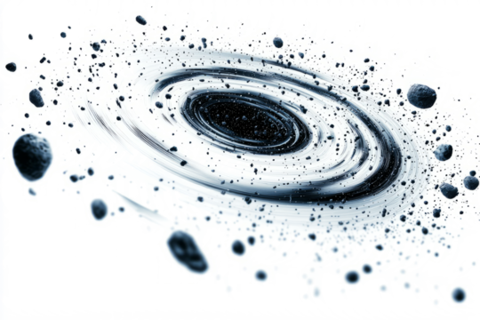 Group of asteroids, space objects on white canvas.