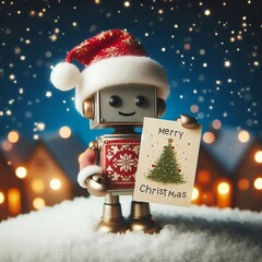 Mini ai robot santa claus with a festive card