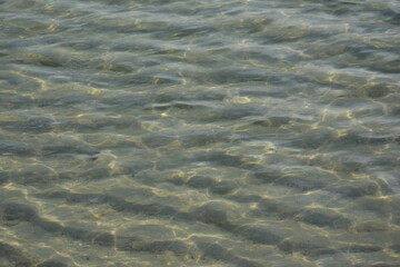 Obraz premium waves on the beach. Close-up of gentle ripples on clear water, with sunlight casting soft reflections. The patterns create a calming, almost hypnotic effect, showcasing the natural beauty of light