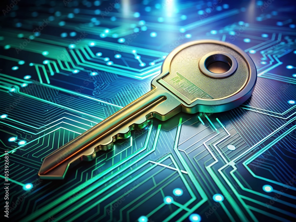 Poster key symbol in network security: access control and digital safety representation