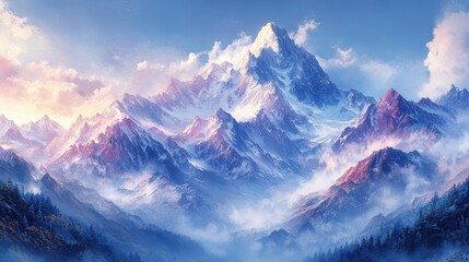 Obraz premium Majestic Snowy Mountain Range