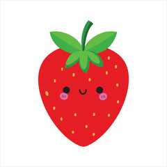 Obraz premium Cute Strawberry Fruit illustration Vector, Kawaii Strawberry Face isolated Clipart Design 