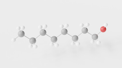 1-octanol molecule 3d, molecular structure, ball and stick model, structural chemical formula primary alcohol