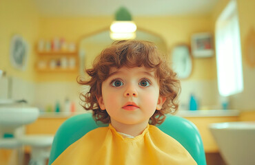 Adorable Toddler's First Haircut in Retro-Style Bathroom