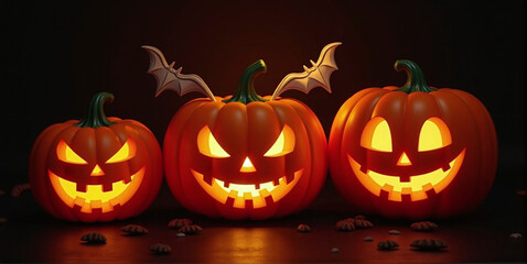 Pumpkin heads and bats as spooky Halloween decorations