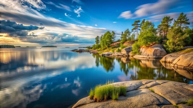 Long Exposure Serenity at Lake V&auml;nern: Summer Day at Hindens Rev, Sweden, Scandinavia, Europe