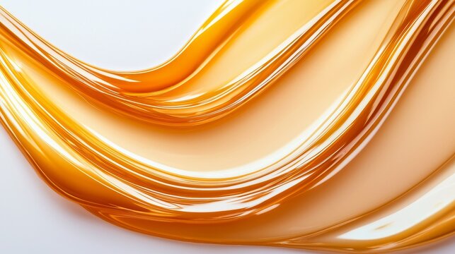 Close-up of a yellowish gel smear, soft vaseline texture with glossy, reflective highlights on a white backdrop, smooth and sleek, semi-transparent