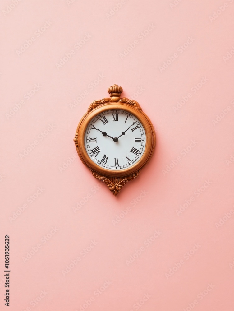 Sticker A vintage wall clock displayed against a pink background.