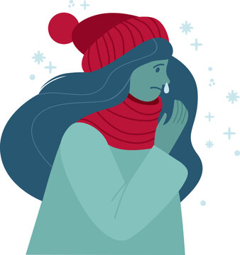 sick woman wearing red hat and scarf clip art preview