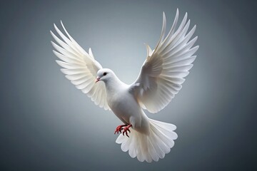 Fototapeta premium Majestic White Dove in Flight with Open Wings for Peaceful Imagery and Symbolism