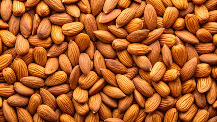 Background of big raw peeled almonds situated arbitrarily