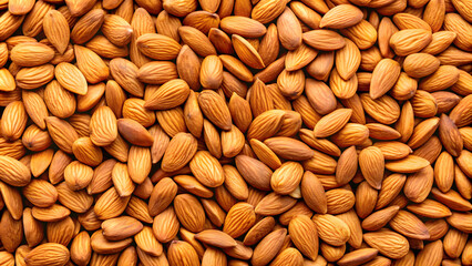 Background of big raw peeled almonds situated arbitrarily