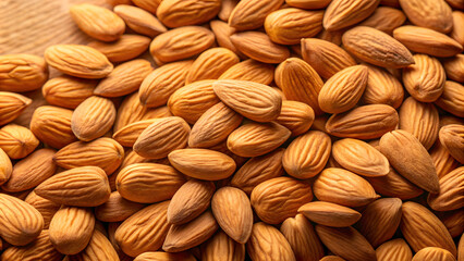 Background of big raw peeled almonds situated arbitrarily