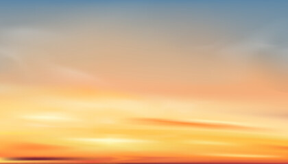 Autumn Sunset Sky background,Winter orange sunlight over beach in evening,Vector nature summer sunrise yellow sky and cloud  in morning, illustration cartoon Horizon Spring landscape sundown over sea 