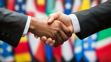 Cross Cultural Negotiation : Diverse executives shaking hands after closing a global deal