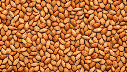 Background of big raw peeled almonds situated arbitrarily