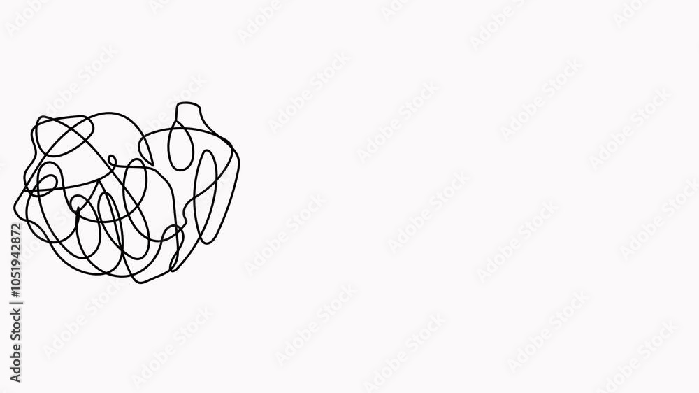 Poster chaotic and mess lines with lightbulb continuous one line drawn animation. problem solving symbol co