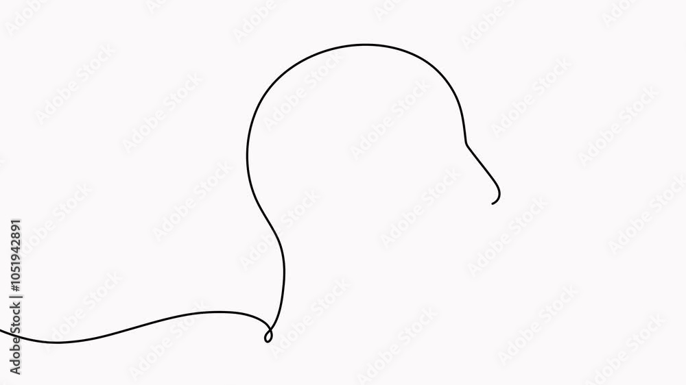Poster male face continuous line drawing animation. man head linear empty frame animated video.