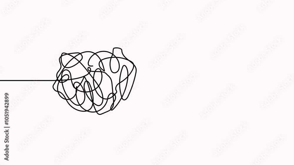 Poster chaos and mess circle continuous line drawn animation. psychotherapy linear concept video. animated 