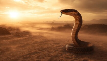 Snake in the Desert at Sunset,  A  Symbol of Danger and Beauty