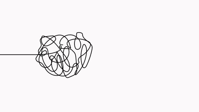 Chaos and mess circle continuous line drawn animation. Psychotherapy linear concept video. Animated problem solution symbol.
