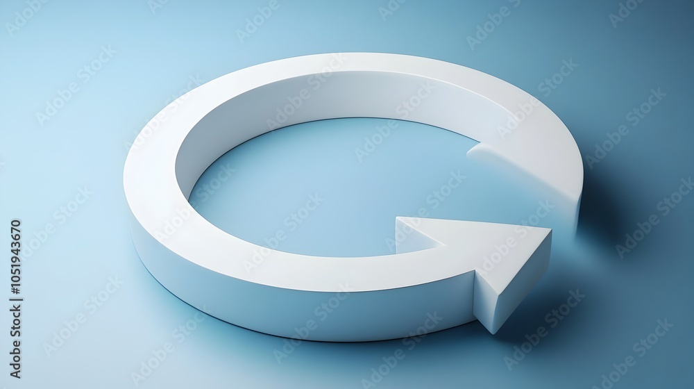 Aufkleber white 3d arrow emerging from circular base,symbolizing cyclical progress and continuous improvement