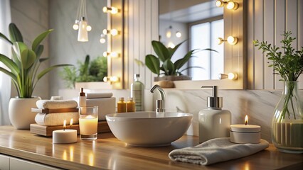 Fototapeta premium Modern Bathroom Beauty Hack for Glowing Skin - Effective Skincare Tips in a Chic Setting